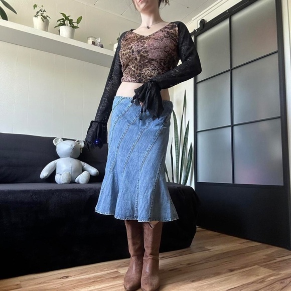 Insane y2k Floral Cheetah Print Lace Bell Long Sleeve Shirt - Picture 4 of 8